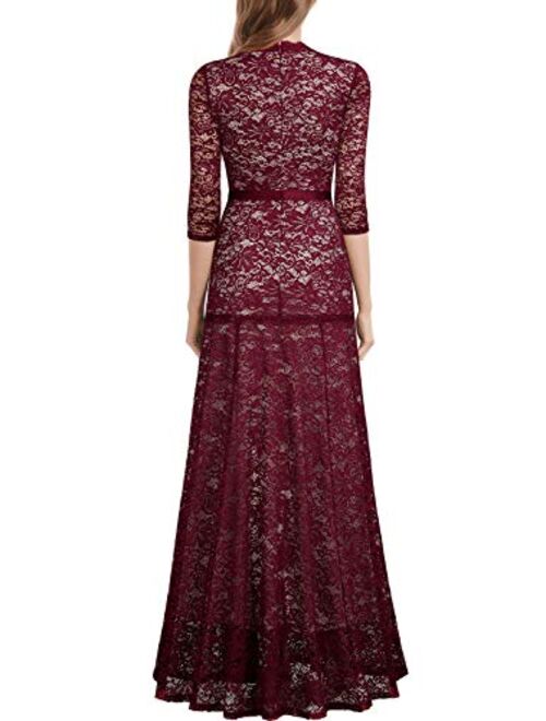 Miusol Women's Floral Lace 2/3 Sleeves Long Bridesmaid Maxi Dress