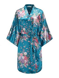 EPLAZA Women Floral Satin Robe Bridal Dressing Gown Wedding Bride Bridesmaid Kimono Sleepwear