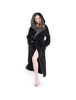 KEMUSI Hooded Herringbone Women's Soft Spa Long Kimono Bathrobe,Comfy Full Length Warm Nightdress