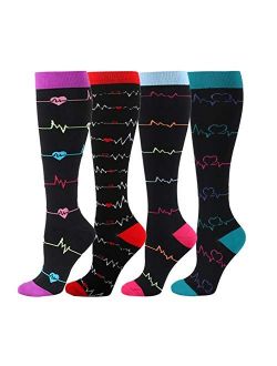 HLTPRO Women & Men Compression Socks For Nurse, Medical, Flight, Running Circulation - 4 Pairs