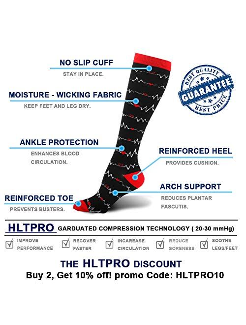 HLTPRO Women & Men Compression Socks For Nurse, Medical, Flight, Running Circulation - 4 Pairs