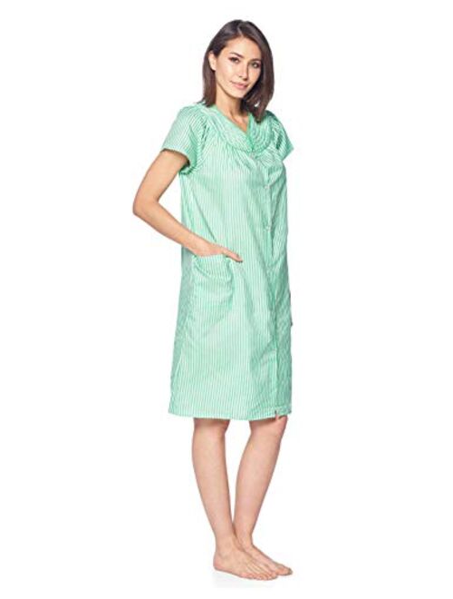 Casual Nights Women's Snaps Front Closure House Dress Short Sleeve Woven Housecoat Duster Lounger Robe