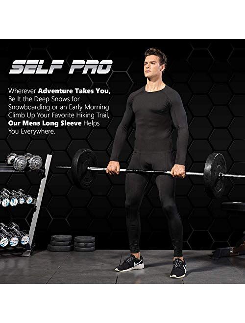 Self Pro Men Thermal Compression Athletic Sports Ultra Soft Fleece Lined Long Sleeve Cold Weather Winter Warm Base Layer Top