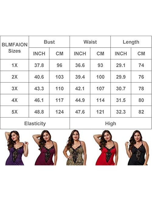 BLMFAION Sexy Plus Size Lace Sleep Lingerie Satin Sleepwear Sets S-5X