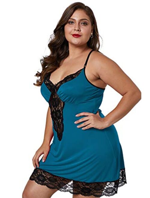 BLMFAION Sexy Plus Size Lace Sleep Lingerie Satin Sleepwear Sets S-5X