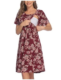 Womens Nursing/Delivery/Labor/Hospital Nightdress Short Sleeve Maternity Nightgown with Button S-XXL