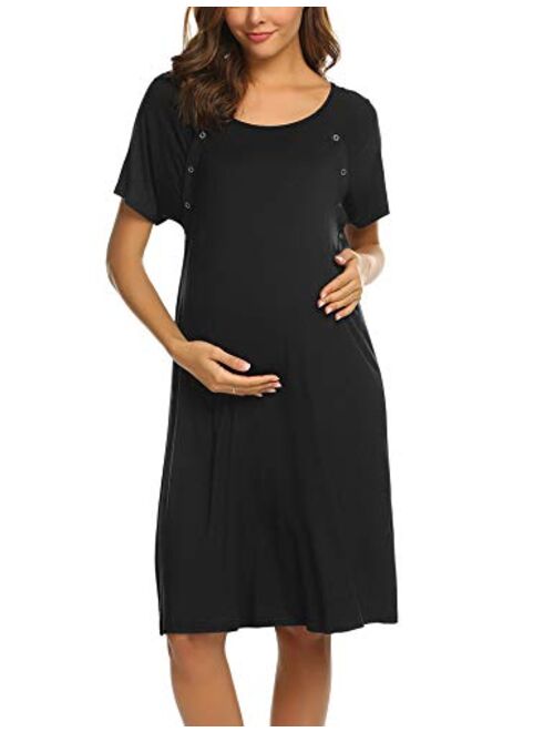 Ekouaer Women’s Nursing/Delivery/Labor/Hospital Nightdress Short Sleeve Maternity Nightgown with Button S-XXL