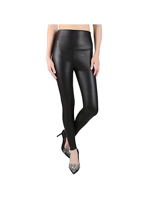 jntworld, Women's Stretchy Faux Leather Leggings Pants, Sexy Black High Waisted Tights
