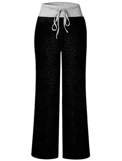 AMiERY Women's Comfy Casual Pajamas Pant Floral Printed High Waist Wide Legs Lounge Pants Trousers