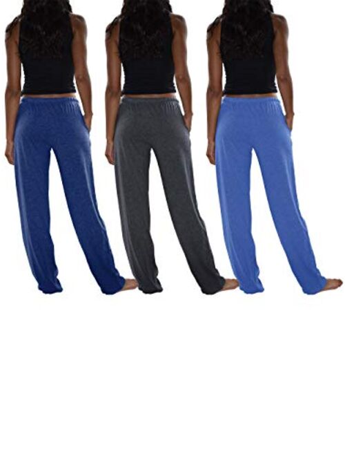 Sexy Basics Women's 3 Pack Soft Flex-Cotton Knit Pajama Pants/Lounge Pants/Sleep Pants