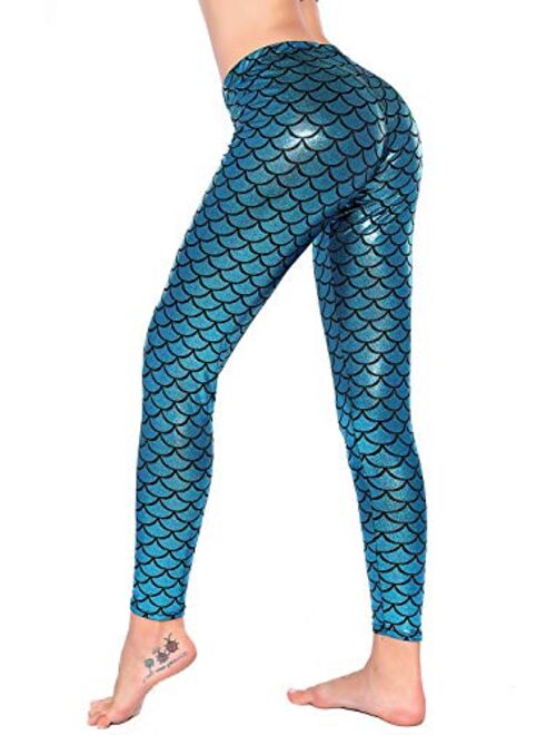 Women Sexy Mermaid Fish Scale Hologram Stretch Soft Shine Leggings