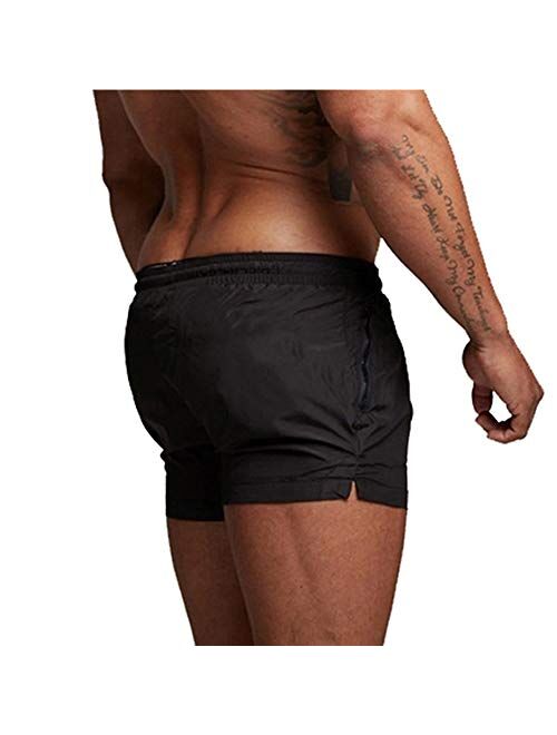 PIDOGYM Men's Swimwear Shorts Swim Trunks Quick Dry Lightweight with Zipper Pockets for Running 