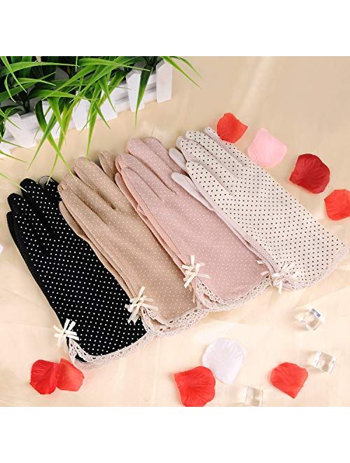 4 Pairs Summer Women Dots Sun Uv Protection Gloves Cotton Lace Anti-skid Driving Gloves