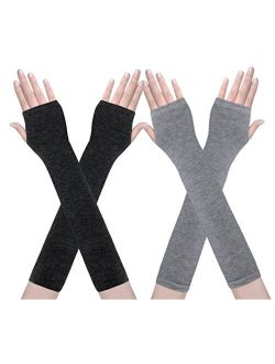 Amandir 2-4 Pairs Long Fingerless Gloves for Women Arm Warmers Knit Thumbhole Stretchy Gloves