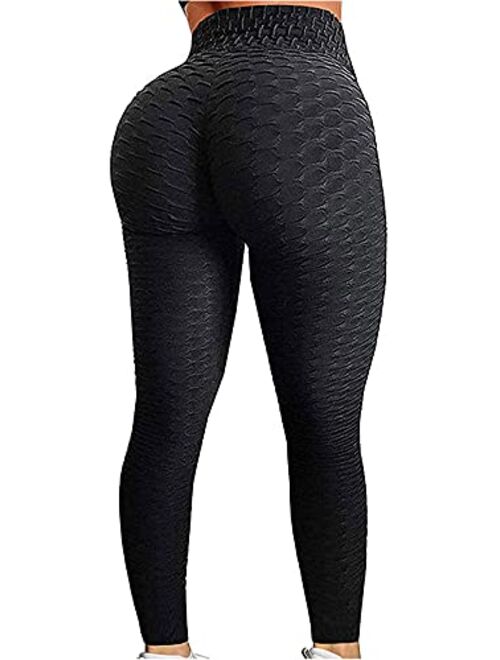 JGS1996 Ruched Butt Lifting High Waist Textured Yoga Pants Tummy Control Workout Leggings