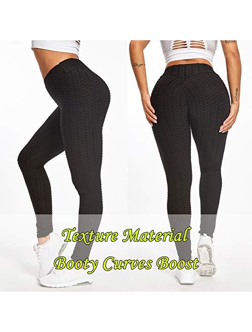 JGS1996 Ruched Butt Lifting High Waist Textured Yoga Pants Tummy Control Workout Leggings