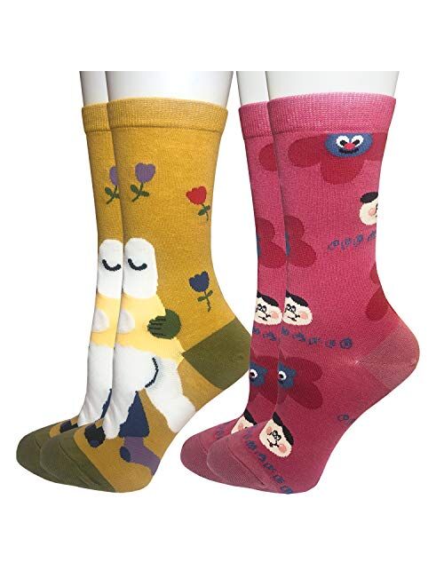 Oureamod Cartoon Animal Womens Girls Cotton Crew Socks 5 Pack