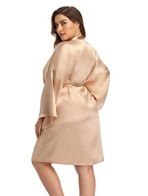 Women's Plus Size Satin Robes Short Silky Bathrobes Bridesmaid Party Dressing Gown