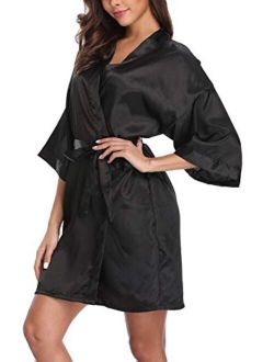 Old-Times Women's Pure Color Silk Kimono Short Robes for Bridesmaids and Bride