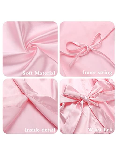 Women's Pure Color Satin Kimono Robes Bridesmaid Wedding Party Dressing Gown,Short