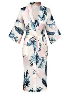 DandyChic Women's Kimono Robes Kimono Imitation Silk Sleepwear Long Lightweight Nightgown