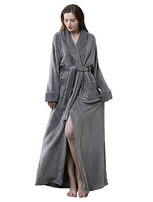 Womens Long Robe Soft Plush Plus Size Warm Comfy Bathrobe for Ladies Sleepwear