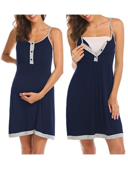 Women's Maternity Dress Nursing Nightgown Breastfeeding Full Slips Sleepwear S-XXL