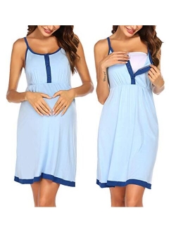 Women's Maternity Dress Nursing Nightgown Breastfeeding Full Slips Sleepwear S-XXL