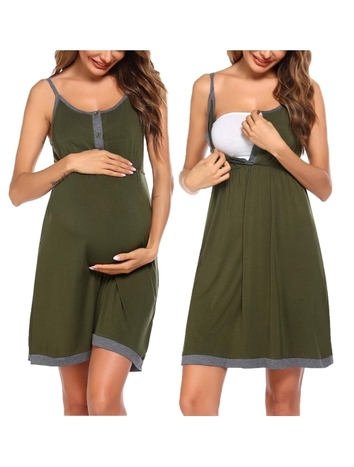 Ekouaer Women's Maternity Dress Nursing Nightgown Breastfeeding Full Slips Sleepwear S-XXL