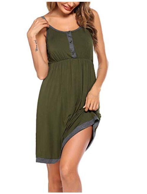 Ekouaer Women's Maternity Dress Nursing Nightgown Breastfeeding Full Slips Sleepwear S-XXL