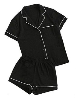 Women's Notch Collar Short Sleeve Sleepwear Two Piece Pajama Set