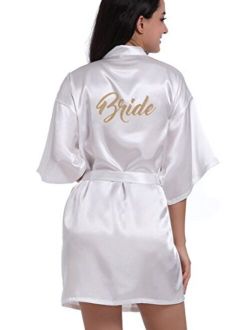 DF-deals Women's Satin Kimono Robe for Bridesmaid and Bride Wedding Party Getting Ready Short Robe with Gold Glitter
