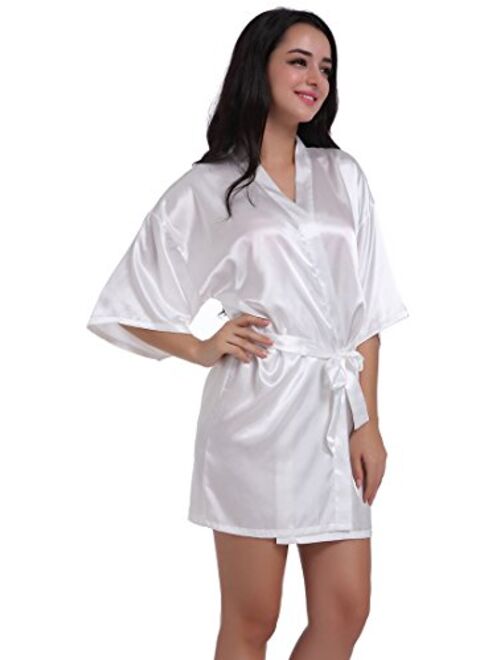 DF-deals Women's Satin Kimono Robe for Bridesmaid and Bride Wedding Party Getting Ready Short Robe with Gold Glitter