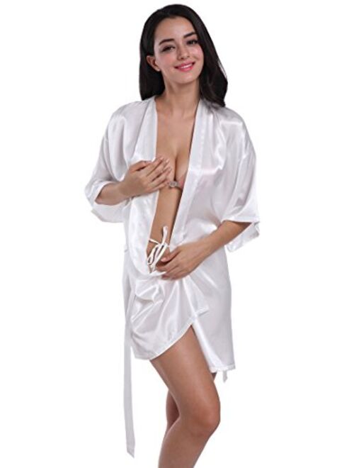 DF-deals Women's Satin Kimono Robe for Bridesmaid and Bride Wedding Party Getting Ready Short Robe with Gold Glitter