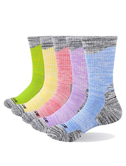 YUEDGE Women's Moisture Wicking Cotton Cushion Crew Socks 5Pairs/Pack Sports Outdoor Athletic Walking Hiking Socks