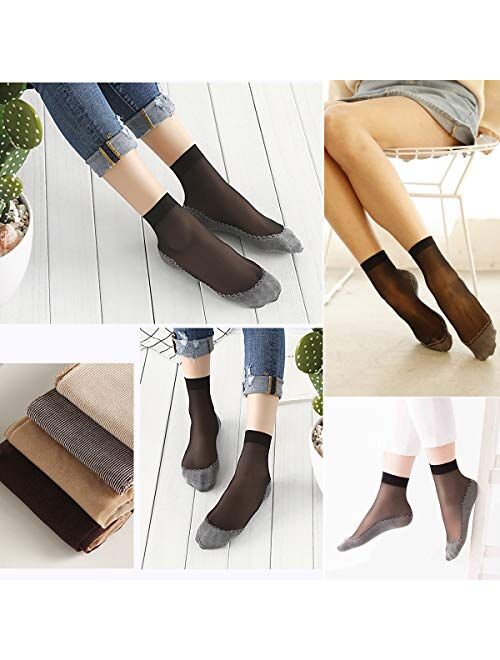 5 Pairs Ultra Thin Sheer Socks Women Mesh Transparent Lace See Through Clear Tulle Short Anklets