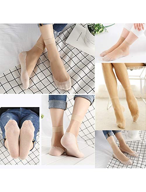 5 Pairs Ultra Thin Sheer Socks Women Mesh Transparent Lace See Through Clear Tulle Short Anklets