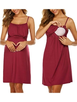 Women's Nursing Nightgown Maternity Dress Breastfeeding Hospital Gown Full Slips Sleepwear