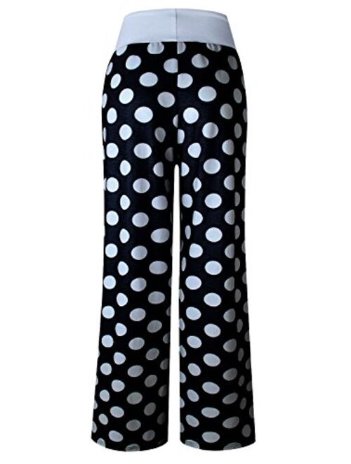 AMiERY Women's Pajama Lounge Pants Floral Striped Polka Dot Print Comfy Casual Stretch Palazzo Bottoms Pants Wide Leg