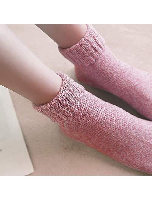 Footfox 6 Pairs Womens Warm Wool Socks Vintage Thick Knit Winter Casual Cotton Socks, Multicolor