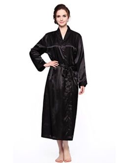 Lavenderi Women's Long Classic Satin Kimono Lounge Bathrobe Robe