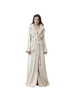 Long Hooded Robe for Women Luxurious Flannel Fleece Full Length Bathrobe Winter Warm Pajamas Shower Nightgown