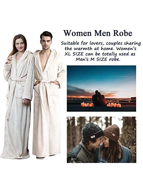 Long Hooded Robe for Women Luxurious Flannel Fleece Full Length Bathrobe Winter Warm Pajamas Shower Nightgown