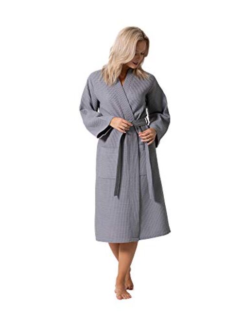 Premium Turkish Cotton Waffle Weave Lightweight Kimono Spa Bathrobe for Women