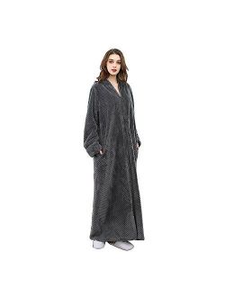 Womens Fleece Warm Robe,Cozy Fluffy Long Bathrobe,Plush Night Dressing Robes for Women