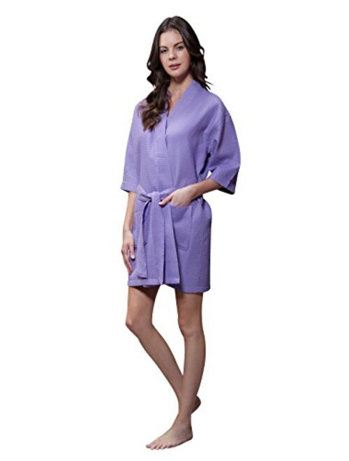 Turquaz Linen Lightweight Knee Length Waffle Kimono Bridesmaids Spa Robe