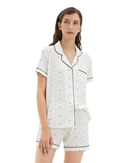 SIORO Pajamas for Women Modal Cotton Pajama Set Short Sleeve Pjs Sets for Womens Button Down Top Nightwear Soft Loungewear