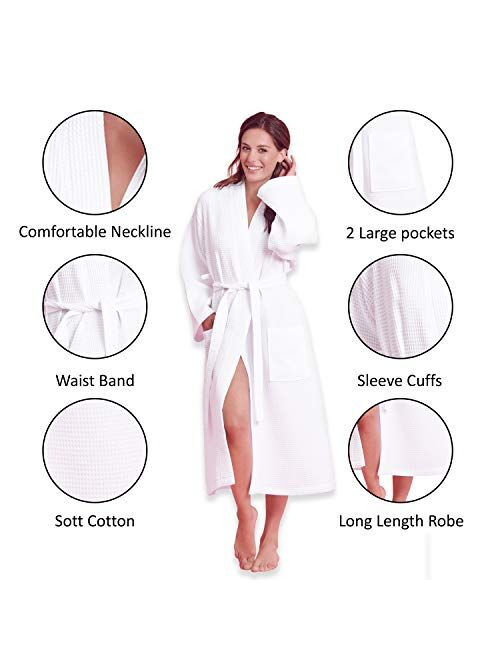 Luxurious Robe Soft Absorbent Lightweight Long Kimono Waffle Hotel/Spa Cotton Bathrobe for Women