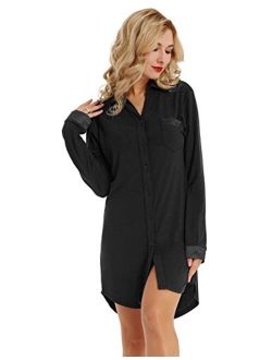 Zexxxy Women Long Sleeve Pajama Top Button Down Lapel Sleep Shirt Dress