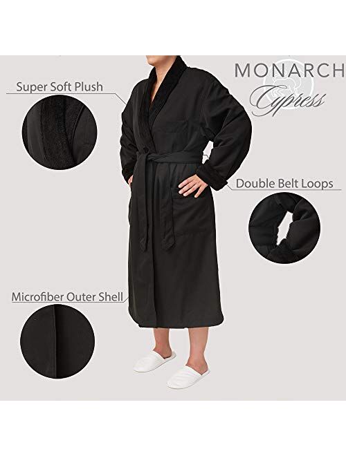 Plush Lined Microfiber Spa Robe - Unisex Luxury Hotel Bathrobe by Monarch/Cypress